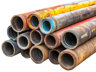  Stack of old rusty metal pipes