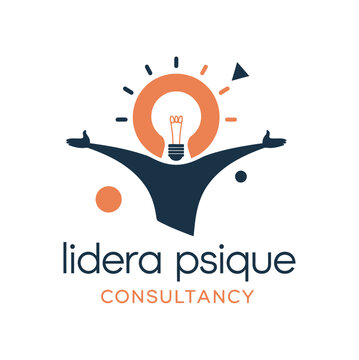 A logo for "lidera psique consultancy" depicts a stylized person with outstretched arms, illuminated by a lightbulb.
