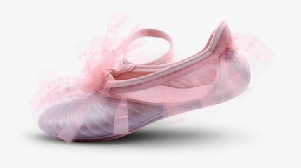 Adorable Pink Baby Girl Shoe with Tulle Bow Isolated on White Background

