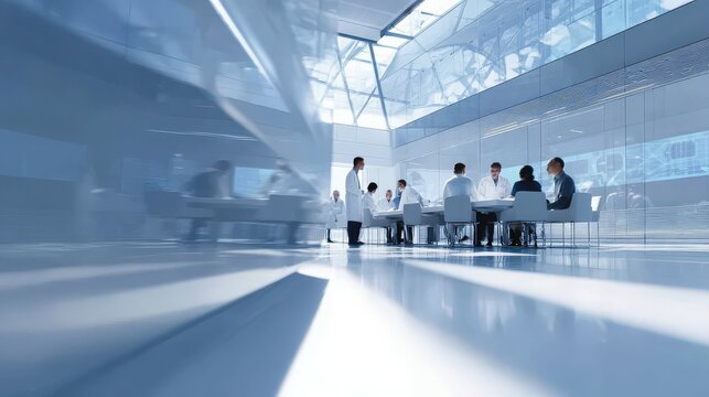 Immersive Scene of Medical Researchers Collaborating in Modern Facility