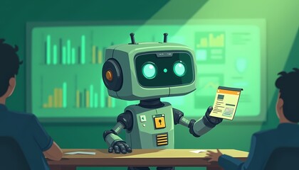 Fototapeta premium Robot Presenting Data to People