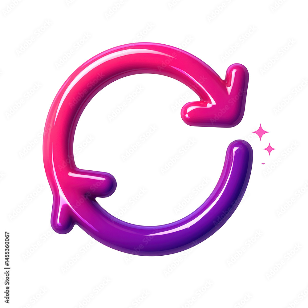 Aufkleber smooth 3d loop arrow in a glossy pink and purple gradient, symbolizing cycle or refresh.