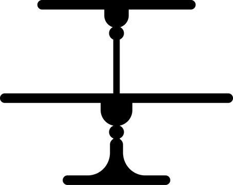 Cake platter or pie stand tray silhouette for dessert tableware, vector icon. Cake stand plate or table tier with two levels, pastry serving platter silhouette for restaurant or bakery food podium