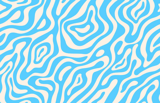 Psychedelic groovy water wave pattern. Abstract blue and white wavy swirls. Vector texture background, ornament or wallpaper with undulating waves create a dynamic and visual illusion effect