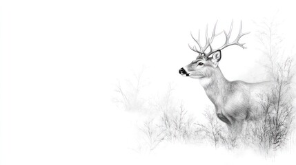 Majestic Whitetail Buck in Winter Wonderland: A Pencil Sketch Masterpiece