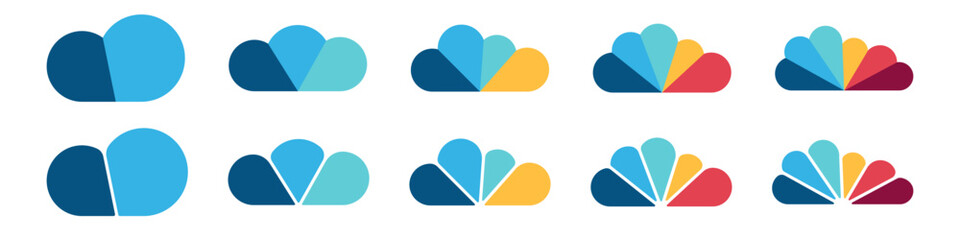 Cloud segmentation. Diagram infographic set. sgemented of 3, 4, 5, 6, and 7 parts. Template for graph presentation and chart.