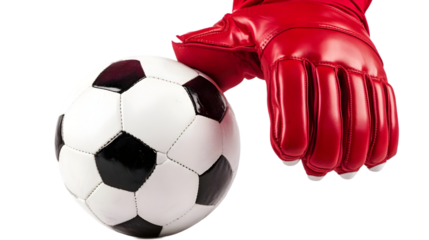 Soccer Ball and Red Goalkeeper Glove Isolated on a Transparent Background