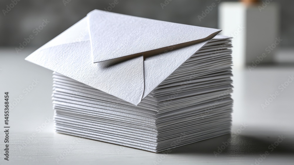 Poster stack of envelopes on a table, creating a minimalistic and organized look.