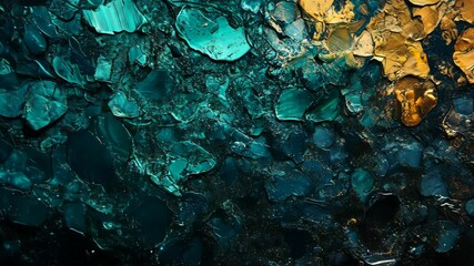 Abstract teal and gold textured paint. Thick, impasto style, rich colors - Powered by Adobe