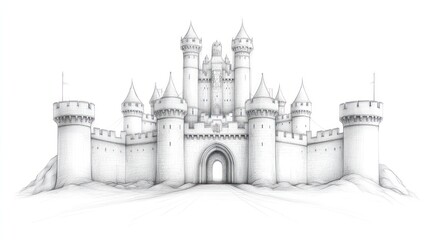 Obraz premium Majestic Castle Drawing: A Pencil Sketch of a Fairytale Fortress