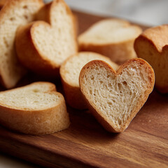 French bread cut into heart shapes