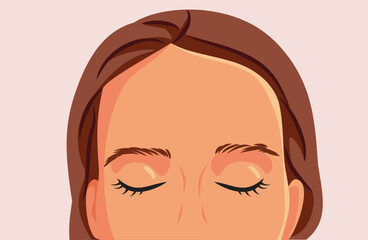 Upper Face with Eyes Closed Vector Portrait Illustration. Portrait of a woman in realistic style with eyebrows, eyelashes and perfect skin 
