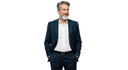 Old Age Businessman Wearing Business Suit Isolated on Transparent PNG Background – Experienced Male Professional with Formal Attire, Ideal for Corporate, Leadership, and Business Illustrations