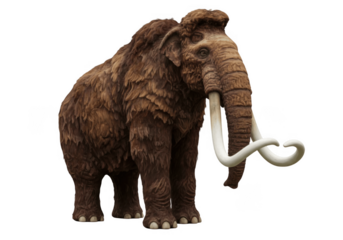 Woolly Mammoth Isolated on Transparent PNG Background – Prehistoric Elephant with Long Curved Tusks and Thick Fur, Ideal for Ice Age, Extinct Species, and Ancient Animal Illustrations