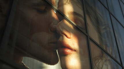 ガラスに印刷されたキスシーン