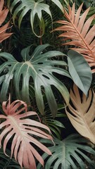 Obraz premium Tropical Botanical Background with Pastel Leaves and Copy Space | Modern Nature Template