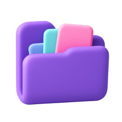 Fototapeta premium Vibrant 3D purple folder containing colorful pastel tabs, symbolizing efficient digital information storage.