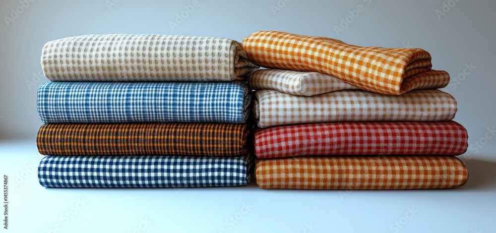 Poster stack of gingham fabric in various colors and patterns