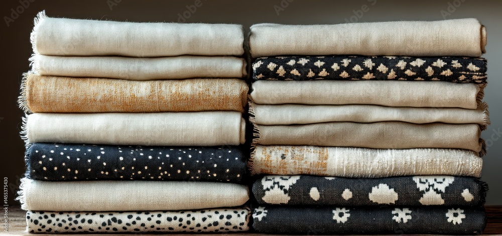 Poster stack of neutral-toned textiles with geometric patterns