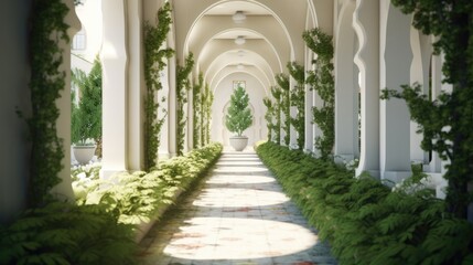 Serene White Archway with Lush Greenery