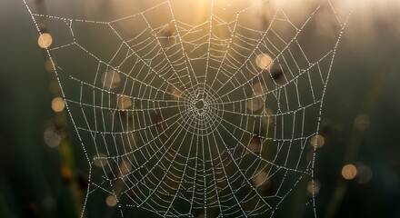 Fototapeta premium Morning Dew on Spiderweb: A Breathtaking Nature Photography