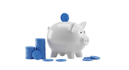 Saving Money Piggy Bank with Coins on Transparent Background