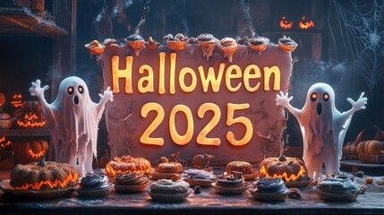 Halloween 2025 announcement in a spooky, haunted kitchen.