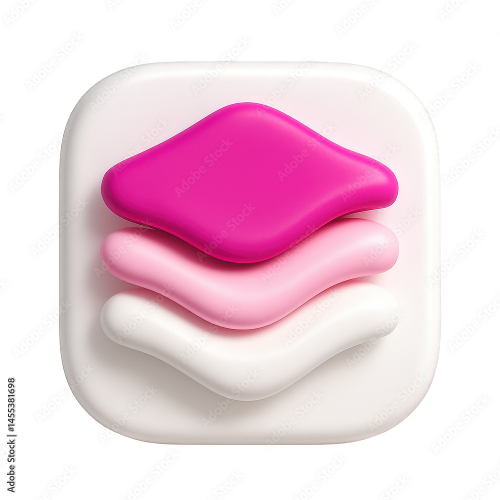 Poster modern 3d digital art featuring a composition of layered soft abstract shapes in gradient pink and w