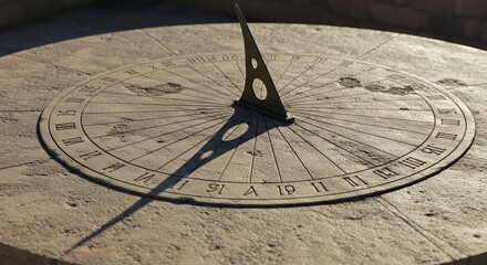 Ancient Timekeeping: A Close-Up View of a Stone Sundial Casting its Shadow, a Testament to Centuries of Time Measurement