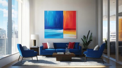 Contemporary interior design featuring a bold abstract painting.