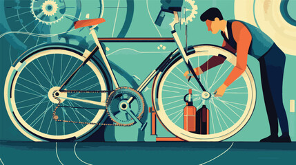 vector two men repair a bicycle