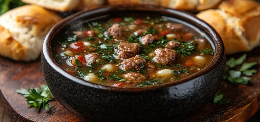 Hearty Beef and Bean Soup with Crusty Bread
