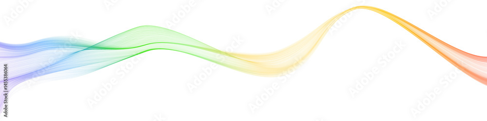 Poster Simple Colourful Wavy flowing curve pattern by rainbow gradient on transparent background. Abstract element with colorful flowing wave lines. Data, science, technology, website