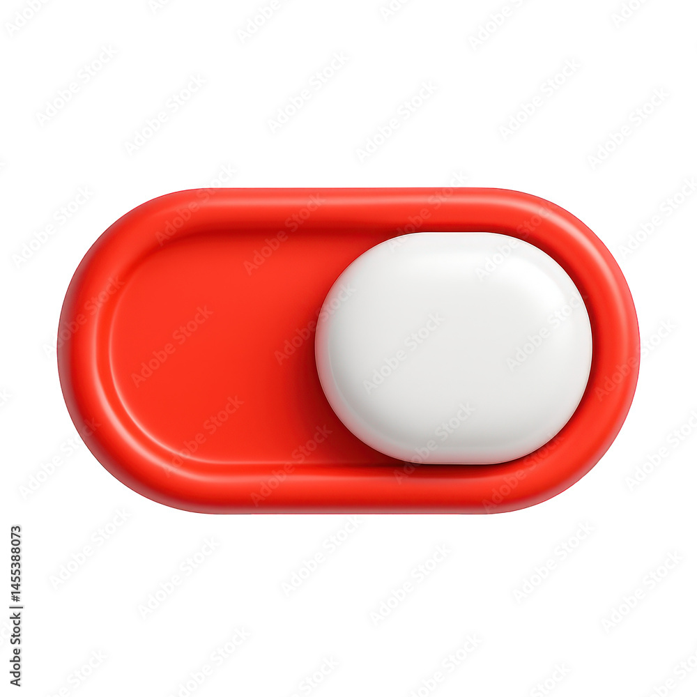 Poster bright red and white interactive toggle switch, a smooth plastic slider for digital interface contro