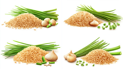 Brown rice and spring onion illustration