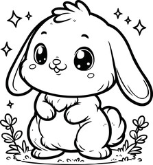 Easter bunny in the garden coloring page for kids