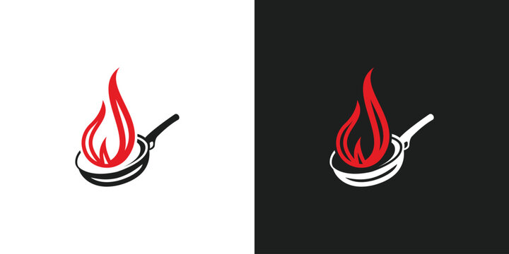 Wok Pan with Fire Kitchen Logo Design