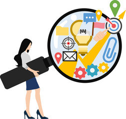 しっかり調査する女性女性実業家のイラスト