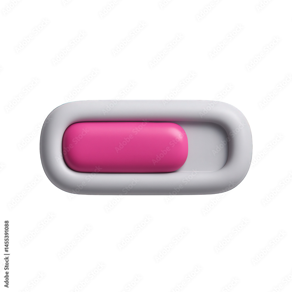 Poster modern 3d render of a horizontal toggle control with a vibrant pink slider button in a light gray tr