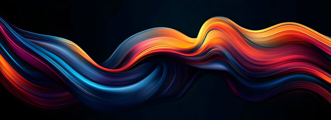 A vibrant abstract wave of colors in red, orange, and blue hues, flowing smoothly against a dark background, perfect for modern design and digital art.