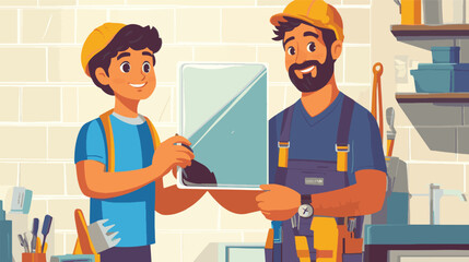 cartoon vector father and son working together