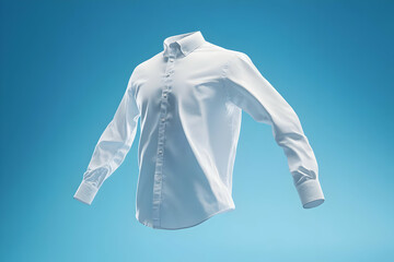 A stylish white shirt floating against a vibrant blue background, perfect for fashion shoots, advertising, or showcasing modern clothing trends.
