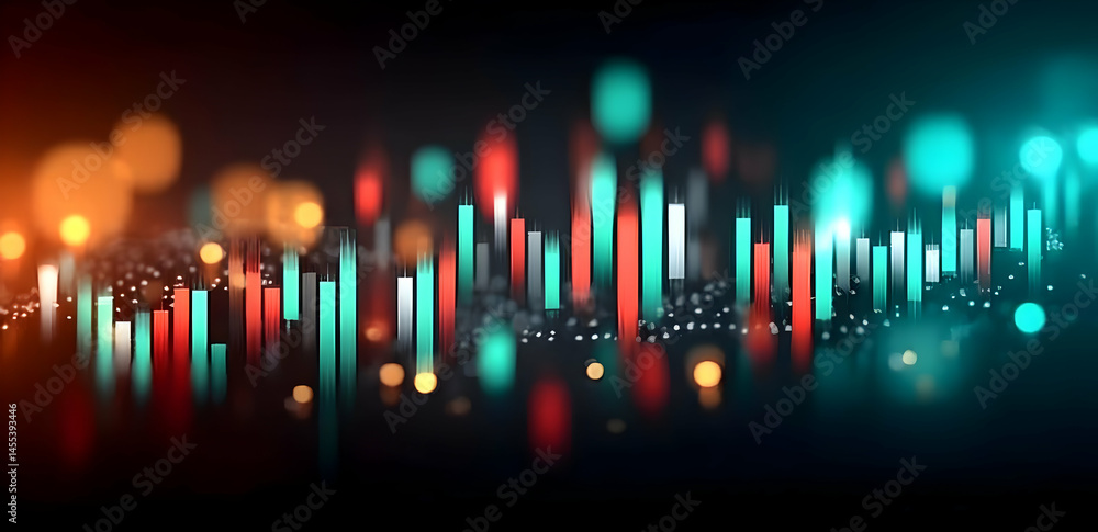 Poster an abstract digital representation of sound waves with vibrant colors. the design showcases rhythmic