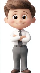 A selfassured smartlydressed cartoon boy exudes confidence in his tailored business attire