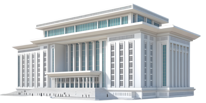 Architectural 3D Illustration Of A White Building Isolated On A Transparent Background