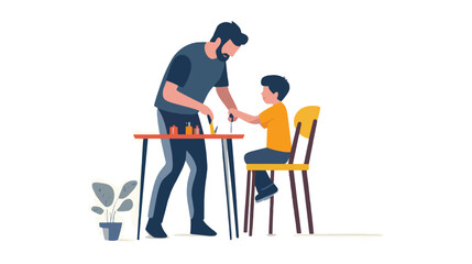 cartoon vector father and son working together