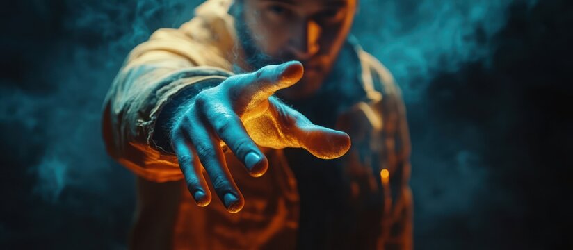 Man Reaching Out in Smoke