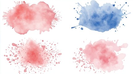 Obraz premium Abstract Watercolor Splashes Pink Red and Blue Paint Blots