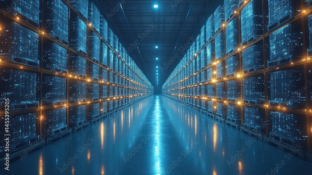 Aufkleber digital data center: futuristic server room with glowing data cubes