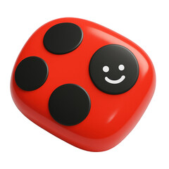 Fototapeta premium Glossy red smiling pebble with black dots, rendered in a smooth, cheerful 3D style.